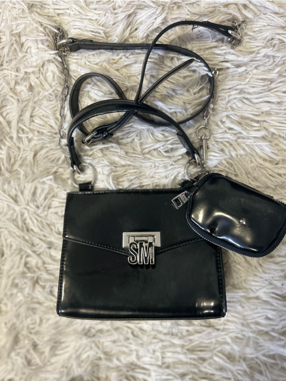 3/$25 Steve Madden Glossy Black Crossbody Bag With Coin Purse